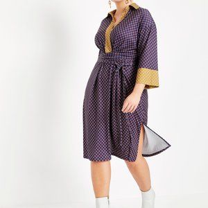 Eloquii Geometric Purple and Gold Midi Dress